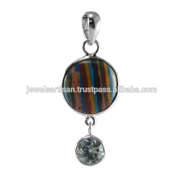 Rainbow Calsilica et Blue Sky Topaze Gemstone Pendentif en argent sterling 925